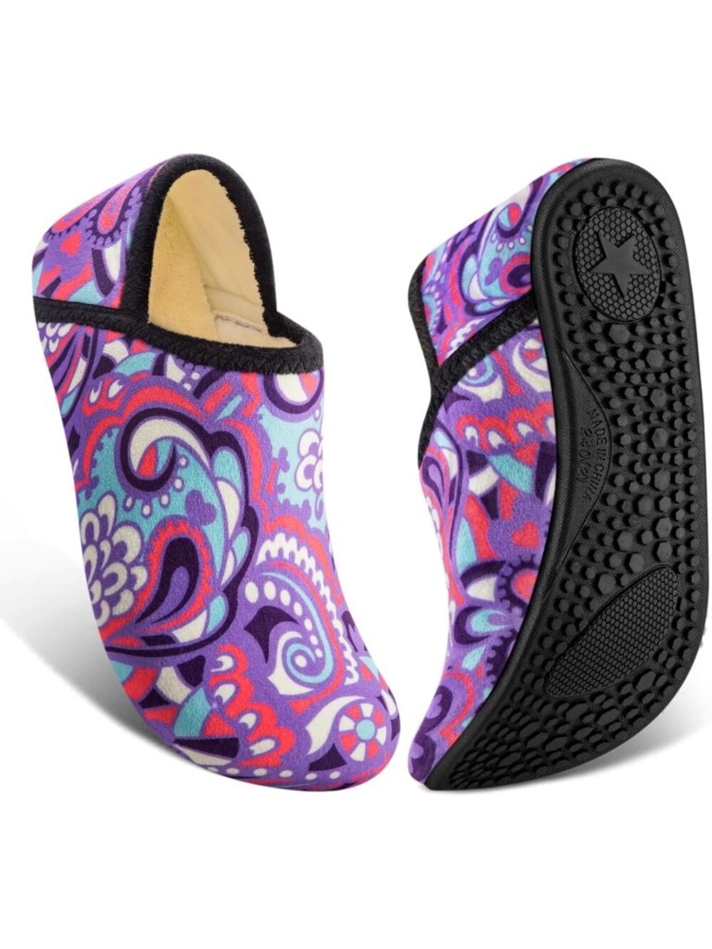 Women's Purple Ripple Barefoot Socks Furry Cozy Fleece Slip On Indoor Slippers